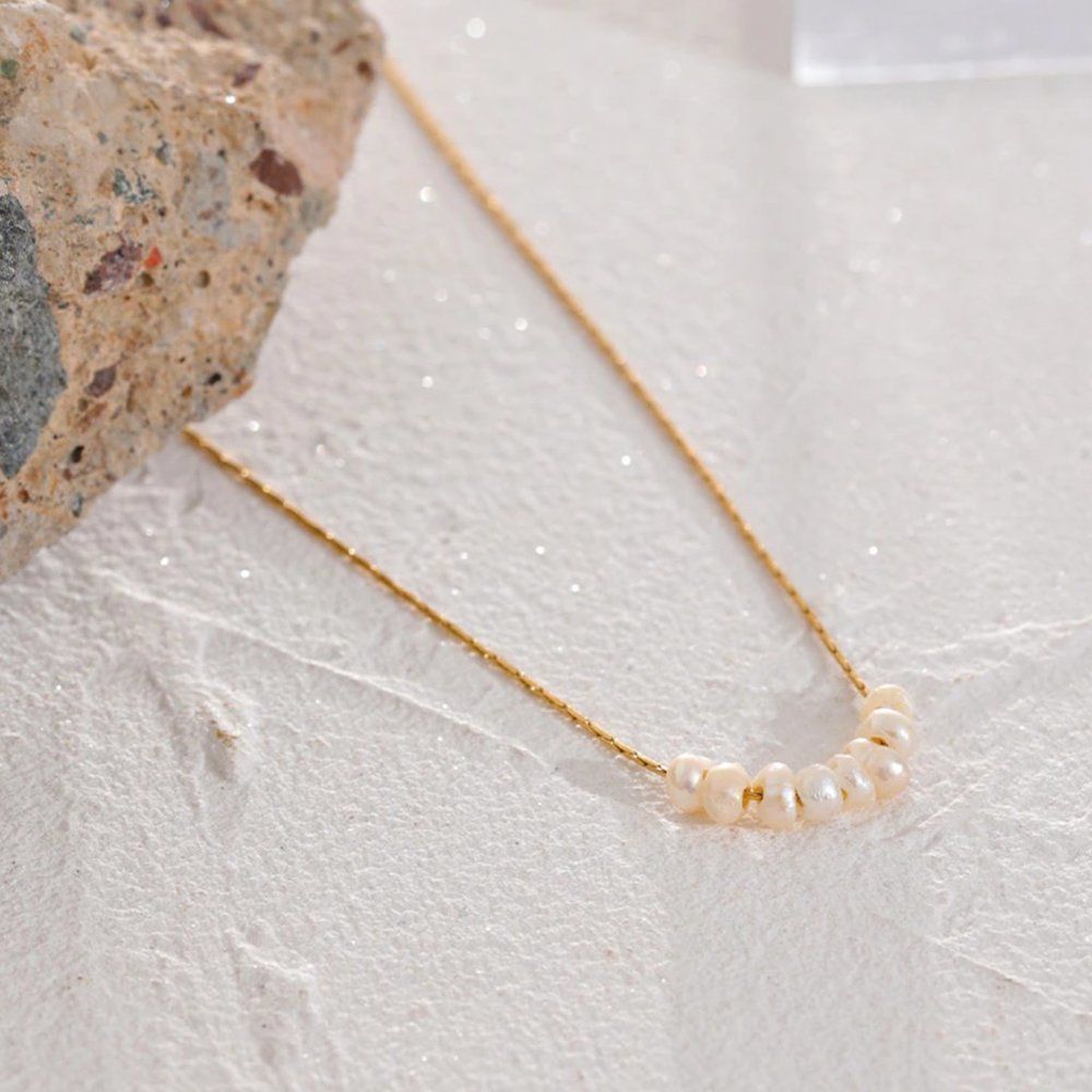 Delicate Seed Pearl Beaded Gold Necklace - Picture 5 of 13